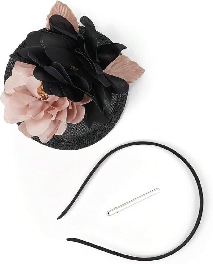 Fascinators Hats Women,Tea Party Fascinator Hair Clip With Feathers Wedding,Derby Hats Headbands - Style6-黑色 - 查看 1