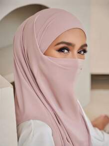 1pc Instant Hijab Muslim Instant Khimar, Soft, Comfortable, Breathable, Skin-Friendly Crystal Linen Fabric, Forehead Strap Design For Secure Fit, Multiple Wearing Styles, Suitable For Daily Life, Worship, Gathering, Prayer, Pilgrimage