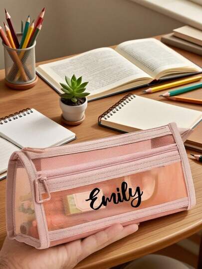 Customizable Transparent Large-Capacity Pencil Case, Storage Bag, And Cosmetic Bag With Your Name. Stylish And Simple Pencil Case With Large Capacity, Transparent And Breathable Nylon Mesh. Perfect For Exam/Student Stationery, This Mesh Pencil Case Is A Simple Student Supply Bag And Perfect For Back-To-School Supplies.