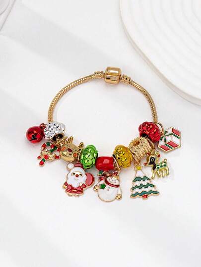 1 件圣诞串珠手链，DIY 吊坠装饰手链，适合送给妻子、女儿、朋友作为圣诞礼物
