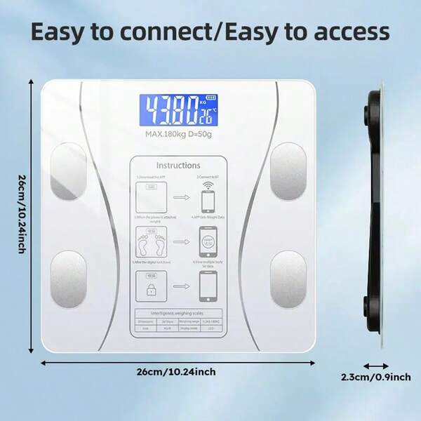 Multi Functional Intelligent Weight Scale, Bathroom Digital Scale With Tempered Glass Wide Platform, Precise , Large Numbers, Easy To Read Electronic Scale, LCD Display, 390 Pound Capacity Bathroom Weight Scale, Suitable For Home, Fitness, Outdoor - Battery Free