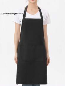 1/2 pièces Tablier en polyester pour femmes, tablier noir style simple avec poches, jupe de taille épaisse, vêtements de maison et de cuisine , fournitures de cuisine