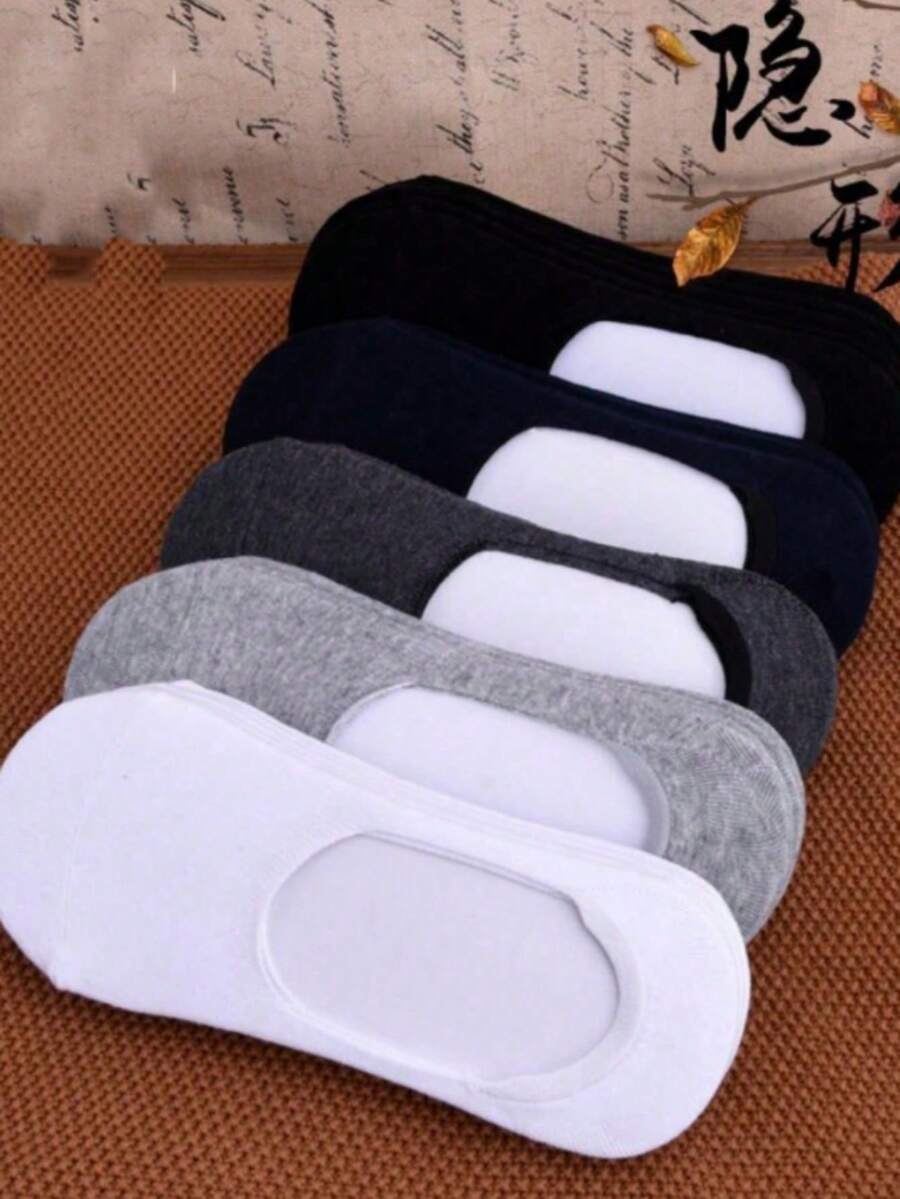 KIT 3 6 12 Pairs Black Flat Invisible Socks Unisex Solid Breathable Thin 35-40 - 彩色 - 查看 1