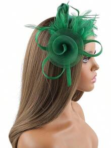 Fascinators Hats Women,Tea Party Fascinator Hair Clip With Feathers Wedding,Derby Hats Headbands - Ha9462-綠色 - 查看 3