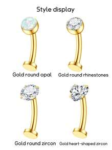 4/1Piece Set 18K Gold Plated Opal Belly Button Rings, Hypoallergenic Medical Stainless Steel Belly Button Rings, Heart Shaped CZ Clicker Belly Button Piercing 14G Women's Belly Button Piercing Jewelry Gold And Silver