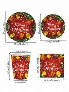 10 قطعة من أطباق وفوط ورقية مجموعة لحفلة عيد الميلاد بألوان أحمر وأخضر، أجراس، شجرة عيد الميلاد، مناسبة لحفلة عائلية بموضوع عيد الميلاد