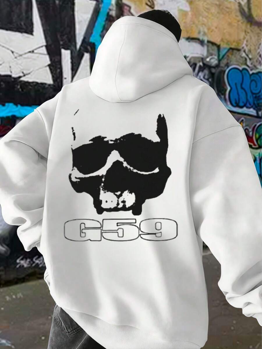 Skull G59 Graphic Streetwear ,Hoodie,Men's Double-Sided Printed Casual And Comfortable Hoodie, Casual And Versatile Coat In Autumn And Winter(1 PC) - 白色 - 查看 1