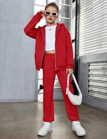 Girls Zip Up Hoodies Teen Fleece Full-Zip Sweatshirts Casual Fall Hoodie With Pocket