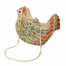 Bolso de mano tipo clutch con diseño de pájaro y pedrería para mujer, elegante bolso de noche con cristales para bodas y fiestas. - Verde#1 - Ver 13
