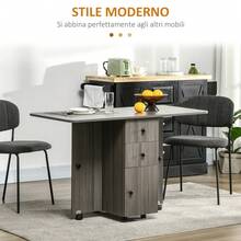 HOMCOM Tavolo a Ribalta per 6 Persone max con 2 Cassetti, Armadietto e Ripiano Posteriore, Tavolo Pieghevole in Truciolato, 120x60x76.5 cm - Grigio - Visualizzare 5