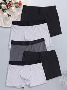 5pcs/Pack Men's Casual Boxers, Minimalist Style Suitable For Summer, Fashionable Gift Plus Size Men's Underwear - Multicolor - View 2