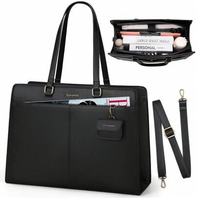 NEWHEY 女士笔记本电脑包 15.6 英寸工作手提包防水皮革笔记本电脑托特包专业商务办公公文包大号电脑笔记本电脑包手提包单肩工作包