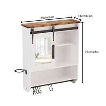 Wall-Mounted Bathroom Cabinet, Wood Wall Storage Cabinet, Wall Cabinet With Mirror, Bathroom Storage Wall Cabinet, With Adjustable Shelf/ Towel Bar/ 5 Hooks, Free Hair Dryer Holder, Multi-Functional Storage, Easy To Install, Suitable For Bathrooms, Living Rooms, Kitchens, Bedrooms, And Laundry Rooms. - 白色 - 查看 8