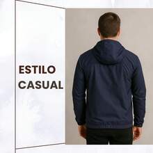 Men's Lightweight Plain Water-Repellent Windbreaker Jacket With Hood - 深藍+純色+GG - 查看 5
