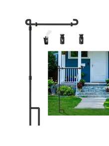 1 套万圣节户外花园旗杆和旗帜，黑猫和南瓜，骷髅旗，金属双面花园旗帜节日装饰旗杆，万圣节恐怖亚麻花园旗，节日装饰旗杆