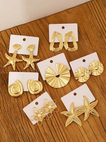 Bộ 6/2 khuyên tai vòng kim loại lớn phóng đại hình học bất đối xứng hình học cổ điển thanh lịch thời trang màu trắng và cà phê, hoa ngọc trai giả, lá phong, giọt nước, hoa tai vòng lớn phóng đại, khuyên tai nhiều kiểu dáng tối giản cá nhân hóa ngọt ngào thích hợp cho phụ nữ, kỳ nghỉ, tiệc tùng, buổi tối, hẹn hò, quà tặng, đeo hàng ngày, trang sức đa năng - Vàng - Xem 7