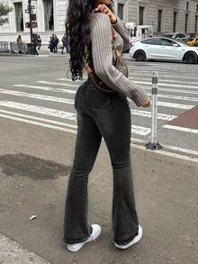 Women's Autumn Vacation Style Casual Distressed Skinny Flare Jeans, Streetwear Ins - Dark Grey - View 8