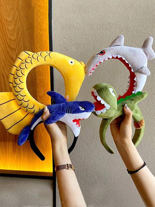 Serre-tête de requin dinosaure pour femmes, super mignon, drôle de dessin animé, bandeau, épingle à cheveux, élastique, accessoire polyvalent anti-dérapant pour cheveux pour l'extérieur