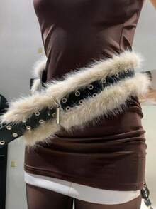 1pc 2025 Winter New Y2K Retro Faux Fur Waist Belt, Personalized Furry Waist Chain, Suitable For Halloween Costumes & Daily Outfits (Handmade, Slight Fluffiness Is Normal) - Multicolor - View 1