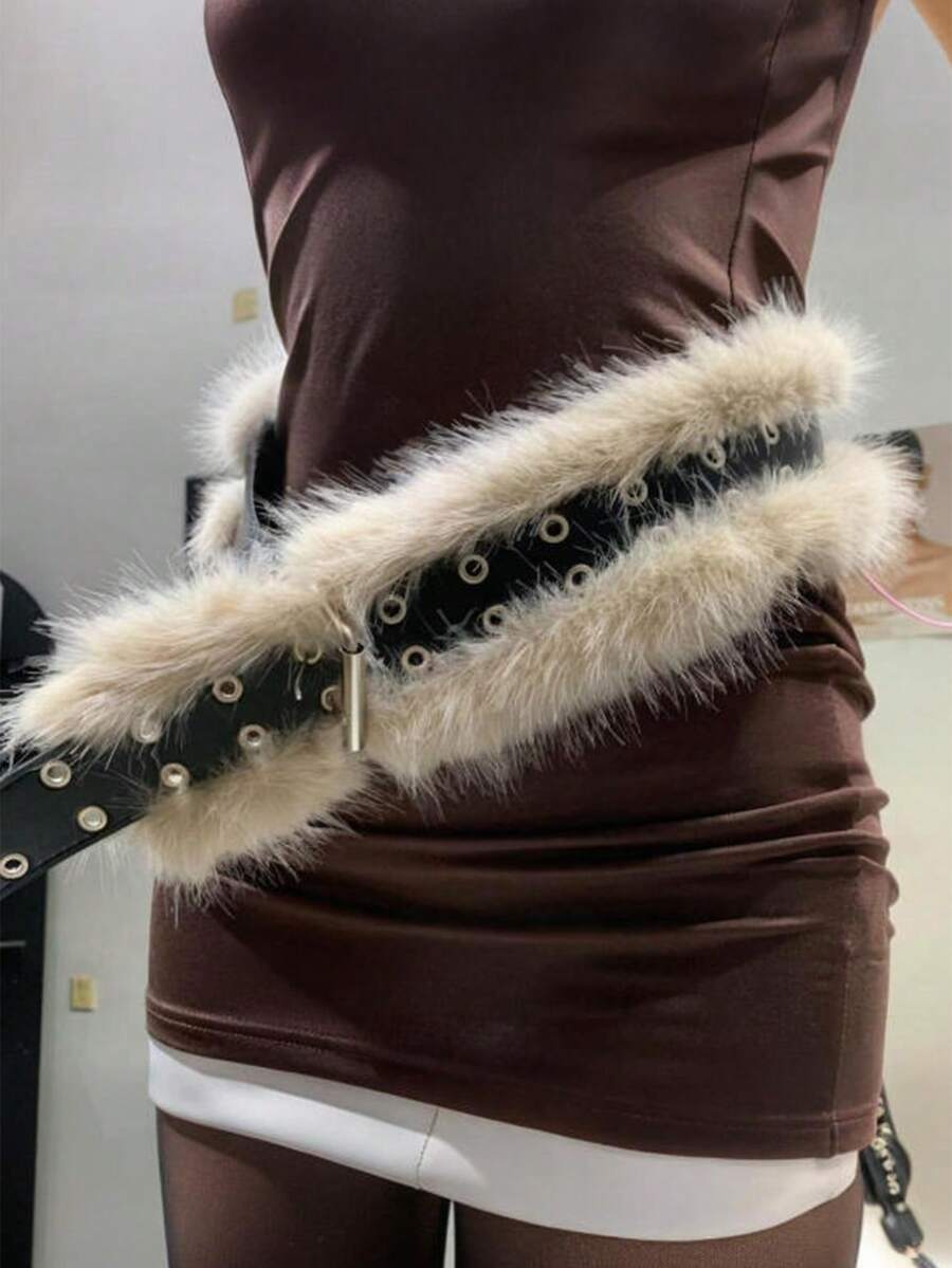 1pc 2025 Winter New Y2K Retro Faux Fur Waist Belt, Personalized Furry Waist Chain, Suitable For Halloween Costumes & Daily Outfits (Handmade, Slight Fluffiness Is Normal) - Multicolor - View 1