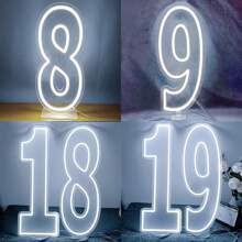 1 Pack LED Neon Light Number Sign, White Single Digit 0-9, USB Powered Wall Hanging Decor Sign With Dimmable Switch, Suitable For Birthday, Anniversary, Home, Bar, Club, Wedding Gift - White - View 7