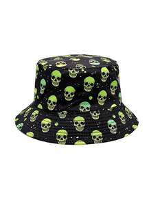 1 件万圣节骷髅印花渔夫帽，可双面佩戴，男女通用防晒钓鱼帽 - 骷髏漁夫帽 - 查看 10