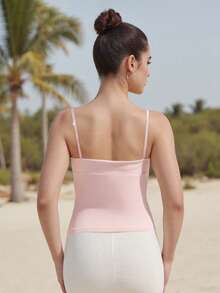 Women Y2k Spaghetti Strap Camisole Crop Tank Top Cami Tops Floral Print Sleeveless V Neck Solid Color Slim Fit Backless Vest Going Out Tops Clubwear Streetwear Summer Outfit Aesthetic Clothes - 粉色 - 查看 6