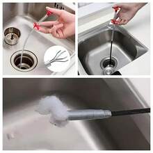 1pc 60cm Manual Drain Cleaner Tool - Soft Metal & Plastic Hair Clog Remover For Shower, Kitchen Sink, Bathroom Tub Pipes, Flexible Cable With Red Handle, No Battery Required, Metal Appearance With Plastic Components Kitchen Items Kitchen Accessories Kitchen Tools - Multicolor - View 6