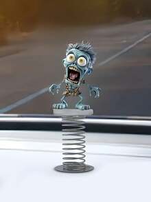 1pc Funny Zombie Flat Acrylic Spring Rocking Ornament, Car Interior Decor And Desktop Decoration - Multicolor - View 1