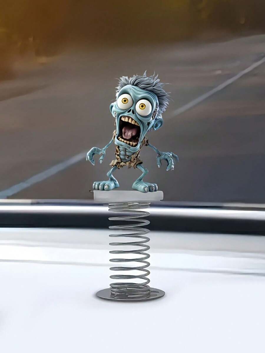 1pc Funny Zombie Flat Acrylic Spring Rocking Ornament, Car Interior Decor And Desktop Decoration - Multicolor - View 1