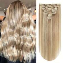 8Pcs Clip In Hair Extensions Real Human Hair P8/613 Color Brown Highlight Blonde For Women Daily Use Real Easy Wear To Go - S8/613 - View 1