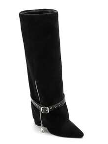 Bottes Haute Femme à Bout Pointu Avec Ceinture Décorative – Look Western Chic And Contemporain - Black - 1 - View 2