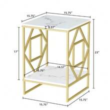 Side Table End Telephone Table W/ 2-Tier Marble Shelf Office Hallway Living Room - 金色 - 查看 3