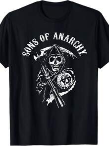 Sons Of Anarchy Logo T-Shirt For Men - Black Short Sleeve Casual Tee With Edgy Skull & Crossed Rifles Graphic, Machine Washable Regular Fit Round Neck Shirt For All-Season Wear, Allseason Apparel| Bold Graphic Print| Digital Print Quality - Black - View 2