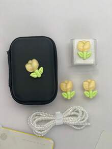 6 piezas Funda protectora para cargador de teléfono con patrón de tulipanes rosa/lila claro, bolsa organizadora de cable de datos - tulipán - Ver 11