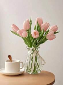 1 个玻璃花瓶，简约透明花瓶，用于插花、干花、鲜花均可使用，家居装饰花瓶，桌面装饰，适用于客厅、卧室、餐厅、花园、露台、花店、甜品店、咖啡厅等，生日礼物、节日礼物、母亲节返校房间装饰学校用品厨房装饰