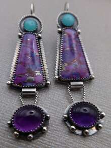 2PCS Vintage Bohemian Purple Charm Enamel Multicolor Dangling Women's Earrings For Daily Gift Party Birthday Gift - Nhiều màu - Xem 5