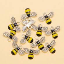 10pcs Cute Rhinestone Bee Shaped Zinc Alloy Oil Drip Diy Jewelry Pendant For Earrings, Necklace And Other Accessories