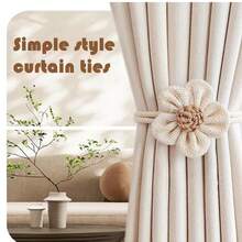 1pc/2pcs Flower Curtain Tiebacks With Linen Straps, Purely Handcrafted In A Light Luxury And High-End Style. These Are Decorative Fasteners, Buckles, And Gathering Clips, Suitable For Living Rooms, Bedrooms, And Home Decoration,Room Decor