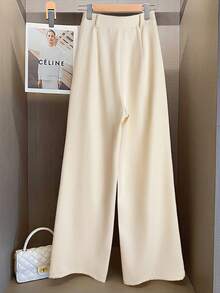 1 pieza Pantalones de mujer de unicolor tejidos con botones, de corte holgado y cómodos, pantalones diarios para todas las estaciones