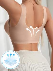 Lady's Seamless Push-Up Bra - Padded-Free Lifting V-Neck Camisole, Made Of Medium-Stretch Fabric With A Smooth Texture. This Lightweight-Structured Bra Serves As A Supportive Camisole, Ideal For Gym Wear. It Is A Stylish Piece Of Women's Lingerie. - Màu Khaki - Xem 1