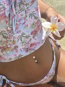 1PC S925 Sterling Silver Matte Threaded Screw Thread Round Bead Navel Stud, Simple, Fashionable And Versatile Navel Stud For Ladies - Single Belly Button Nail - View 2