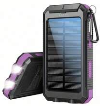 2025 Super 10000mAh USB Portable Charger Solar Power Bank For Mobile Phones, Solar Power Bank, Mobile Power Bank, Portable Charger For All Devices - Long-Lasting, Travel Camping, LED Flashlight, Compass, And Hiking Buckle, Best Gift For Christmas Holidays - Purple - View 2