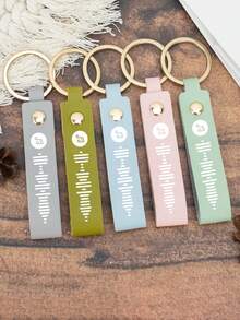 1pc Personalized Name Leather Keychain, Customized Text Music Code Design Key Ring, Minimalist Bag Charm, Car Key Accessory, Gift For Friends And Family - Multicolor - View 4