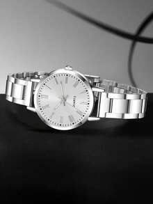 2PCS Silvery Alloy Strap Women's Watch Set Fashionable Elegant Simple Quartz Watch Bracelet Jewelry Set Perfect Gift For Her