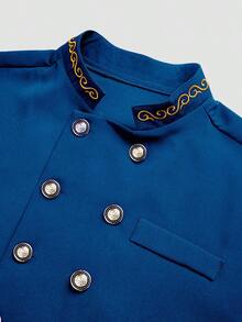 2pcs/Set Men's White Dashiki Double Breasted Long Blazer With Trousers, Golden Embroidery, Long Sleeve, Stand Collar, Elastic Waist Pants, African Clothing, Men's Casual Shirt And Pants Set, New Style For All Seasons, Suitable For Parties, Galas, Weddings, Cultural Events, Traditional Ceremonies