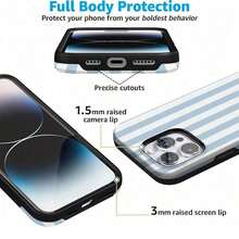 Funda protectora para teléfono con diseño de rayas azules (1 unidad), compatible con phone 16, 15, 14, 13, 12 Pro/Plus, elegante y moderna, resistente a golpes y caídas, con película protectora rígida y delgada. Funda - Blanco - Ver 5