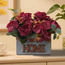 Artificial Peony Plants Realistic Natural Fake Potted Flower Decor For Desktop Home Yard And More - Red - View 2