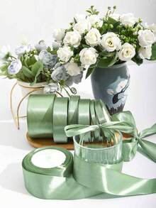 1 卷 22 米，缎带鼠尾草绿色丝带丝绸灰鼠尾草丝带适用于工艺品、毕业礼物包装、蝴蝶结、花束、蛋糕、婚礼邀请卡、派对装饰 - 鼠尾草綠 - 查看 7