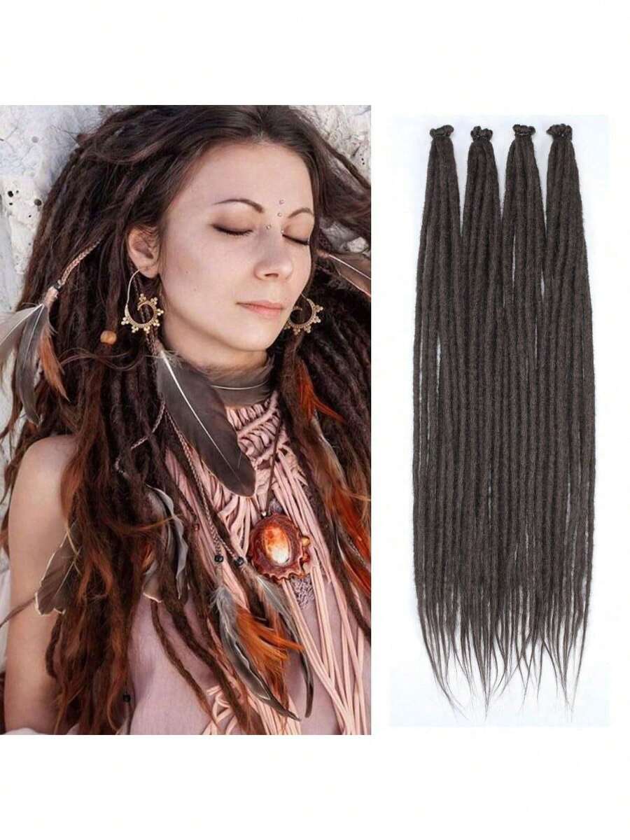 18/24 Inch 40 Strands Dreadlock Hair Extensions,Synthetic Hippie Single Ended Handmade Dreads,Thin 0.6cm Width Straight Reggae Style Dreadlocks For Woman - 咖啡棕 - 查看 1